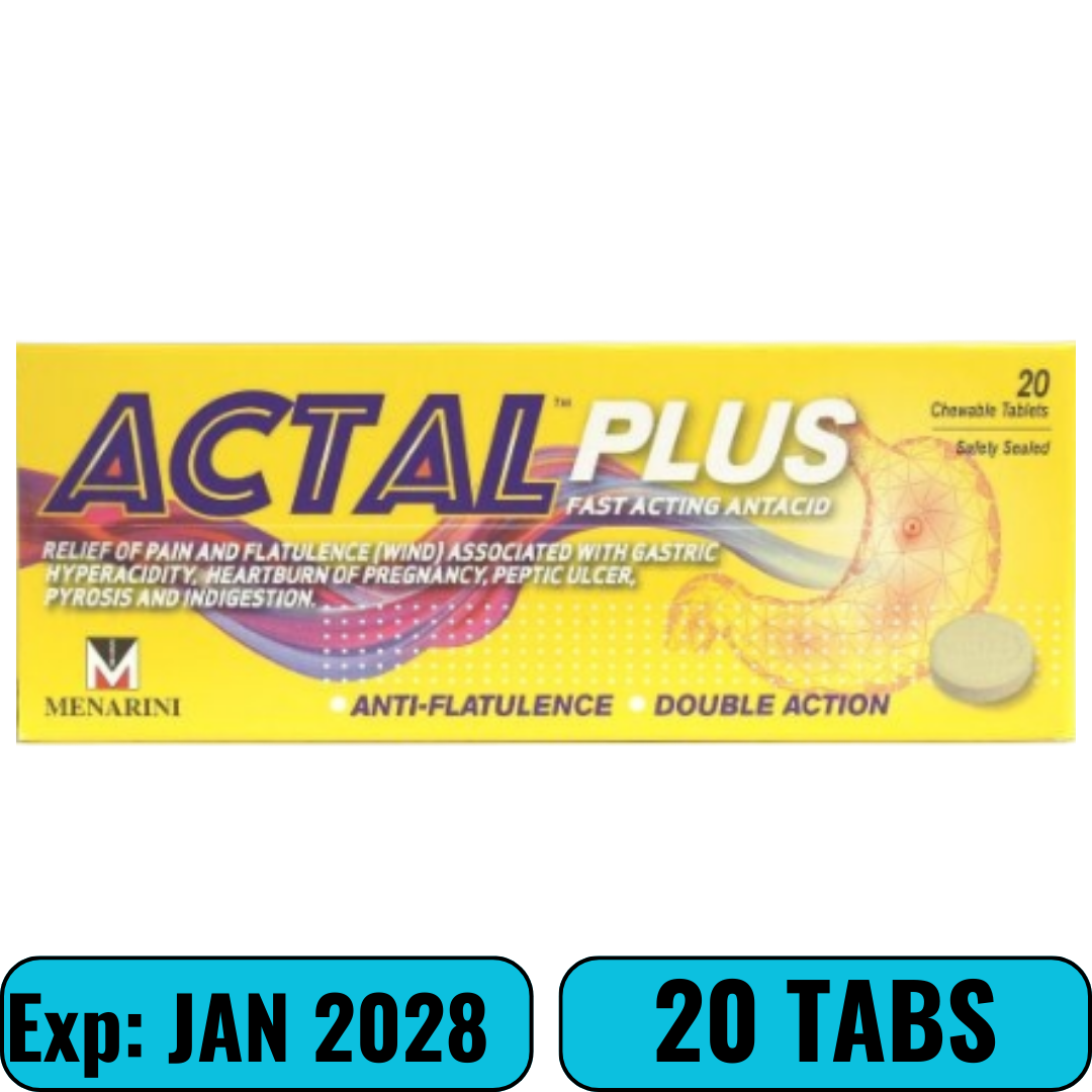 Actal Plus Fast Acting Antacid Tablets (Relieves Gastric Pain, Heartburn & Stomach Discomfort) 20s