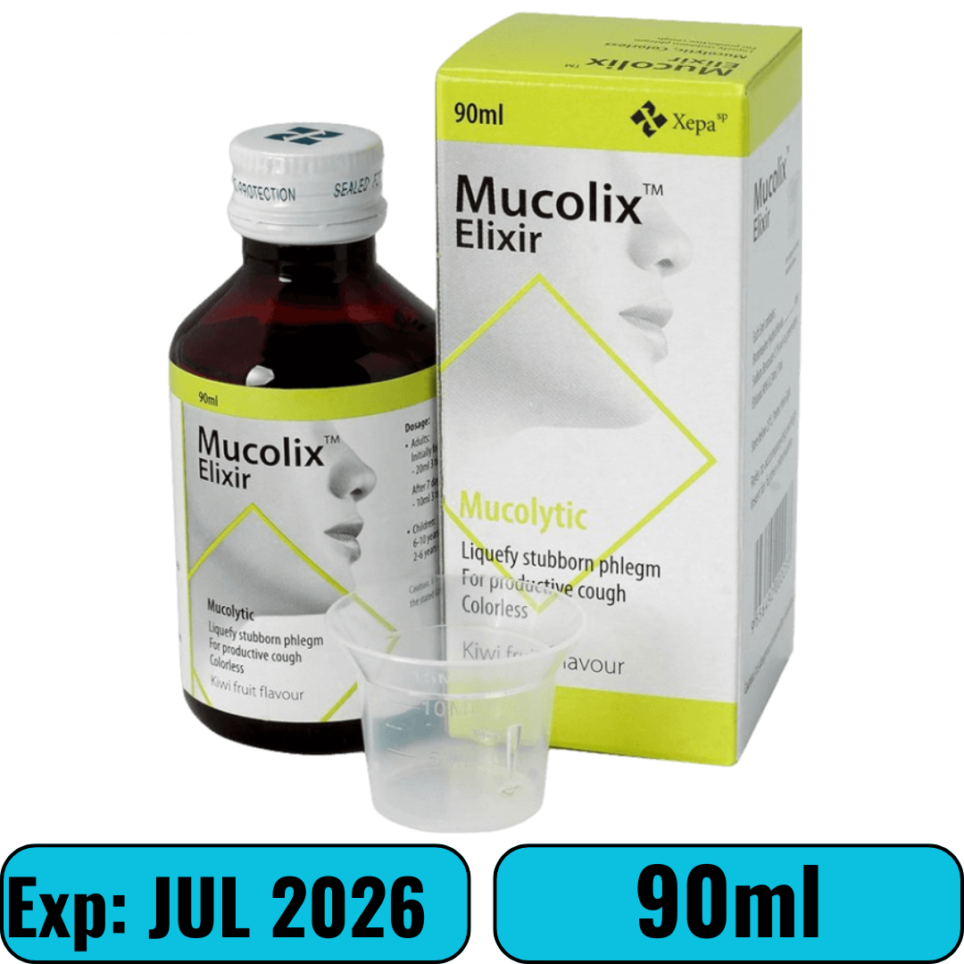 Mucolix Cough Syrup Kiwi Flavour (Dissolves Stubborn Phelgm and Relieves Wet Cough) 90ml